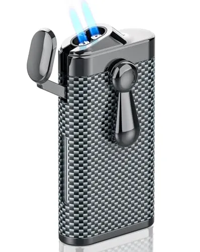 VVAY Sturmfeuerzeug Jetflamme Gas Butan Nachfüllbar, 2 Jet-Flammen, Verkauft ohne Gas