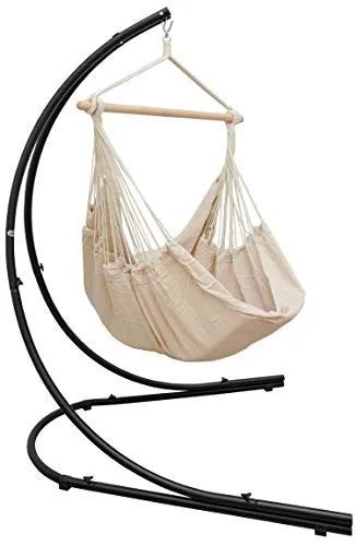 AMANKA XXL Hängesessel mit Gestell Outdoor - 210cm Metall Gestell für Hängesessel - 185x130cm Hängestuhl mit Ständer Hängesitz Gartenmöbel Hängesessel Balkon mit Gestell Gartenschaukel für Erwachsene
