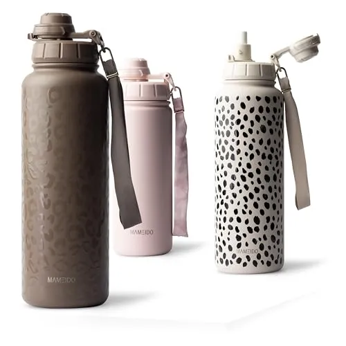 MAMEIDO Thermosflasche mit Strohhalm 1,2l in braun von MAMEIDO