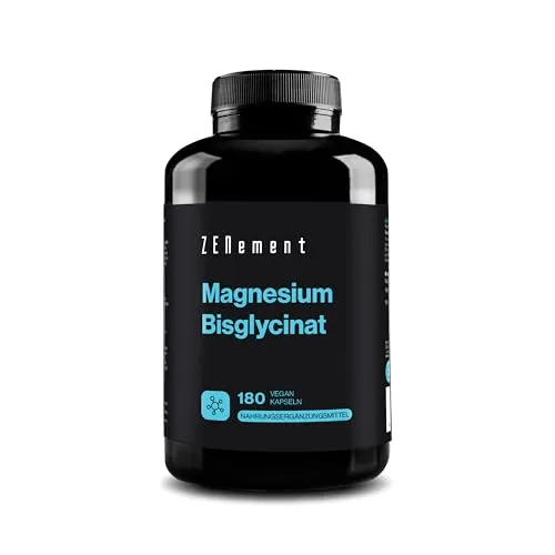 Magnesiumglycinat, 175mg elementares Magnesium pro Kapsel (350mg magnesium bisglycinat) | Premium: Chelatiertes Magnesium | 180 Kapseln (3 Monats-Vorrat) | Vegan, Hochdosiert | Zenement