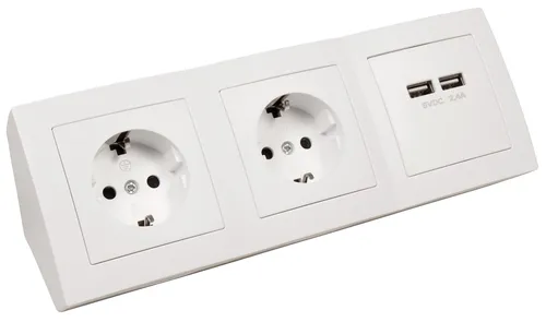 Steckdosenblock Flair mit USB, 2-fach Schutzkontakt, weiß in weiß von McPower