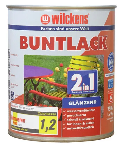 Wilckens 750 ml Buntlack 2in1 glänzend RAL 6005 Moosgrün - Hochwertiger 2in1 Lack für innen und außen, ideal für Kinderspielzeug geeignet, wasserbasierend und schnell trocknend.