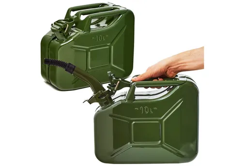BW Benzinkanister Metall 10L mit Ausgießer - Olivgrün, TÜV-geprüft - Benzinkanister aus robustem, pulverbeschichtetem Stahl für höchste Ansprüche. UN-zugelassen und ideal für die sichere Lagerung von Benzin, Diesel und anderen Kraftstoffen. Perfekt für den gewerblichen Einsatz.
