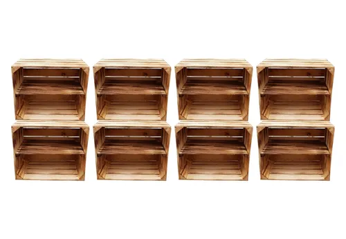 Obstkiste Holzkiste Weinkiste 8er Set - Regale & Aufbewahrung: Praktische Holzkisten mit Zwischenboden, ideal für Obst und Weinflaschen, stilvolles Landhausdesign, an der Wand montierbar.