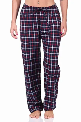 Damen Flanell Schlafanzug Hose kariert aus Baumwolle - 222 222 15 870, Farbe:Navy, Größe:44-46