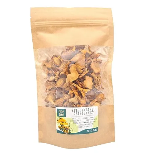 Forest Food Shop Pfifferlinge Getrocknet 50g – Handverlesen aus Wildwäldern, Luftgetrocknete Pilze, Bezogen von einem kleinen Familienunternehmen, Ideal zum Kochen und für Gourmet-Rezepte.