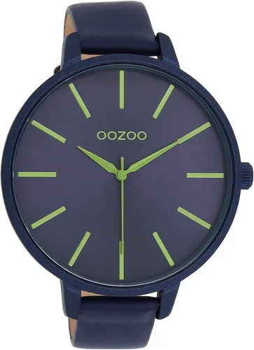 OOZOO Quarzuhr XL Damenuhr C11164 - Armbanduhren in sportlichem Design mit 48 mm Gehäuse und dunkelblauem Lederband – ideal für modebewusste Frauen.