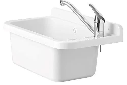 Negrari Wandwaschbecken aus Kunstharz, beständig gegen Säuren der üblichen Verwendung, feuchtigkeitsbeständig, Abfluss-Set im Lieferumfang enthalten, für Innen- und Außenbereich, L50 x B34 x H21 cm,