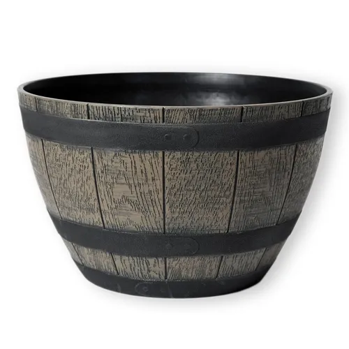 Runder Pflanzkübel in Weinfass-Optik - 40 cm - Wetterbeständiger Blumenkübel aus Kunststoff, ideal für Innen- und Außenbereich. Stapelbar und perfekt für alle Pflanzenarten, die passen.