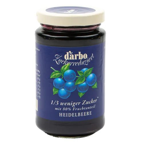 Food-United Heidelbeeren Zuckerreduziert FRUCHTAUFSTRICH DARBO 250g Glas