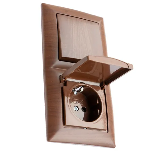 Unterputz STECKDOSE Kombi Wechseshalter mit Deckel Nussbaum Holz