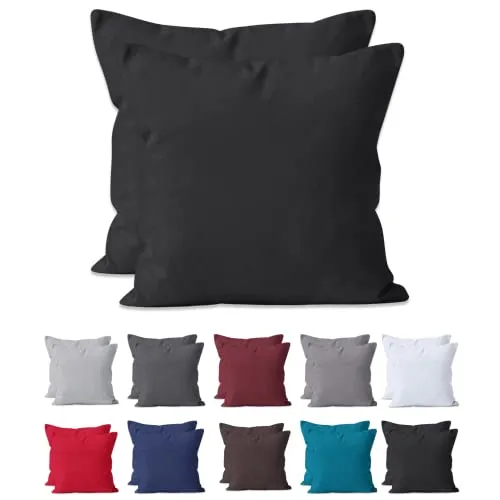 Hometex Premium Textiles 2-er Set Kissenhülle Baumwolle Renforcé | Doppelpack Kissenbezüge ca. 115 g/m² | Oeko-TEX®Standard 100 Kissen-Bezug mit Reißverschluss | 40x40 cm Schwarz