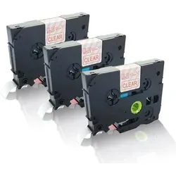 Print-Klex 3x Schriftbänder kompatibel kompatibel mit Brother P-Touch P 700 P-Touch P 750 Series P-Touch P 750 TDI P-Touch P 750 W Rot auf Transpa...