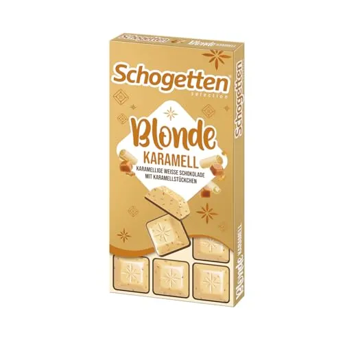 Schogetten Blonde Karamell I karamellige weiße Schokolade & Karamell-Stücken I 100 g Schokoladentafel I praktisch einzeln portioniert