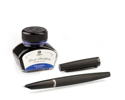 Diplomat Viper Füllfederhalter schwarz mit verdeckter Edelstahlfeder F/M und Füllhaltertinte Königsblau