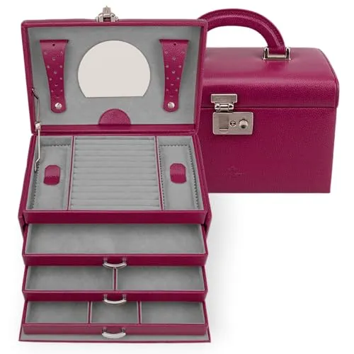 Windrose Schmuckkoffer Beluga in Beere aus Leder von Windrose