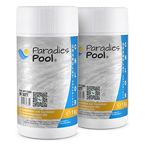 Paradies Pool Chlor Schnell Granulat 2 kg - Chlor Schnell Granulat für effektive Pooldesinfektion, schnell löslich und ideal für Erstbefüllung oder Schockchlorung.