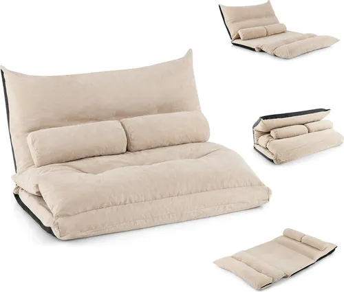 GOPLUS Bodensofa mit Schlaffunktion – 3 in 1 Schlafsofa für Wohnzimmer & Schlafzimmer (Beige)