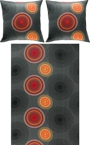 REDBEST Bettwäsche Garnitur Satin Kreise anthrazit-Terra 200x200 cm - Bettwäsche-Sets aus 100% Baumwolle mit modernem Mandala-Design und praktischem Reißverschluss für einfaches Beziehen. Genießen Sie den edlen Schimmer und den seidigen Griff!