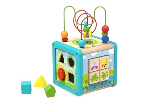 Tooky Toy 921 TL088 EA Wooden Play Cube, Blue (Bright Blue)