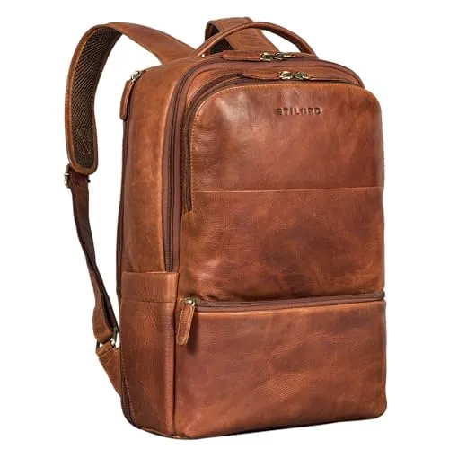 STILORD 'Thore' Luxuriöser Leder Rucksack mit Laptopfach 17 Zoll - Tagesrucksäcke aus echtem Vintage-Rindsleder für zeitlose Eleganz und hohen Tragekomfort, ideal für Büro und Freizeit.