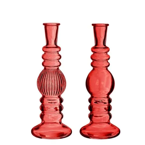 NaDeco Glasvase Bunt 'Florence' 2er Set - Farben und Größen wählbar | Kerzenvase | Bunte Glasvasen | Deko Vasen | Ausgefallene Deko Vasen | Farbige Glasvasen, Farbe:Rot, Größe:h.23 Ø8.5