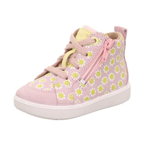 Superfit Supies Sneaker - Hightop für Mädchen - Sneaker high, ideal für die ersten Schritte mit leichtem Einstieg durch seitlichen Reißverschluss und anpassbarer Schnürung, aus hochwertigem Echtleder und Textil in Pastell Rosa.