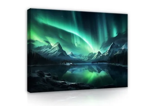 Wallarena Leinwandbild Polarlicht Natur schwarz grün Modern Wandbild Groß Kunstdruck, Landschaft (Einteilig, 1 St), Leinwand Bilder Wohnzimmer Schlafzimmer Küche Wandbild Leinwandbilder