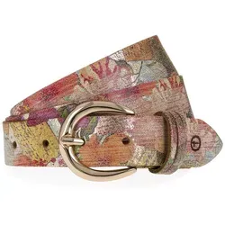 Modischer Ledergürtel TAMARIS für Damen, Gr. 120 - Trendiger Gürtel aus strapazierfähigem Rindsleder mit floralem Metallic-Muster. 3 cm breit, ideal für schicke Outfits oder lässige Jeans.