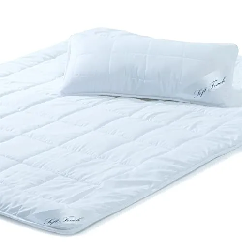 aqua-textil Soft Touch Bettdecke Ganzjahresdecke 155 x 220 cm Set inkl. Kopfkissen - Bettdecken Set für ganzjähriges Wohlfühlen: Weiche, klimaregulierende Decke mit Quadratsteppung für optimalen Schlafkomfort. Zertifiziert nach OEKO-TEX, pflegeleicht und hygienisch.