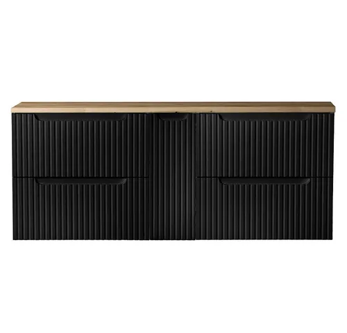 Lomadox Badezimmer Doppelwaschtisch-Unterschrank 140cm - Unterschrank fürs Bad, minimalistisch in Schwarz mit Eiche, ideal für kleine Badezimmer durch reduzierte Tiefe und hochwertige Softclose-Funktion.