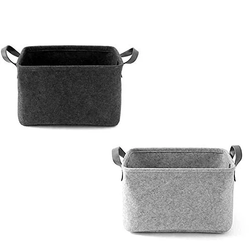 Filz Korb,2 Stück Filz Aufbewahrungsbox, Filzkörbe mit zwei Griffen, als Aufbewahrungsbox für Kleidung, Handtücher, Toilettenartikel, Babyartikel, Bücher usw. (Schwarz und Grau)