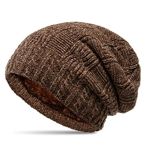 Caspar MU213 Unisex Chenille Beanie Mütze, Farbe:Taupe, Größe:Einheitsgröße