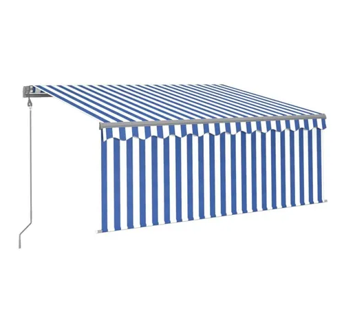 furnicato Automatische Einziehbare Markise 3x2,5 m - Außenanbau - Schattenspendende Markise in Blau und Weiß, ideal für Terrasse oder Balkon, platzsparend und einfach zu bedienen.
