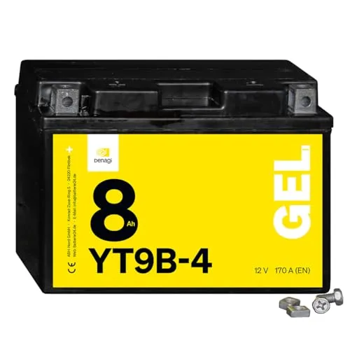 Denagi GEL YT9B-4 Motorradbatterie 12V 8Ah, wartungsfrei versiegelt vorgeladen