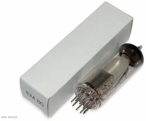 Elektronenröhre EM80 - Magisches Auge - Elektronenröhre für Radioreparatur, bietet eine beeindruckende Anzeige mit charakteristischen Werten; ideal für Vintage-Radios und Technikliebhaber.