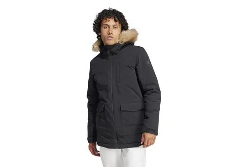 adidas Winter-Parka Hooded Fur Parka schwarz Herren XL - SALE Outdoor - Wasserabweisender Parka mit abnehmbarem Kunstpelz, ideal für kalte Tage und urbanen Style. Hält dich warm und schützt vor Regen, während du umweltbewusst bist.