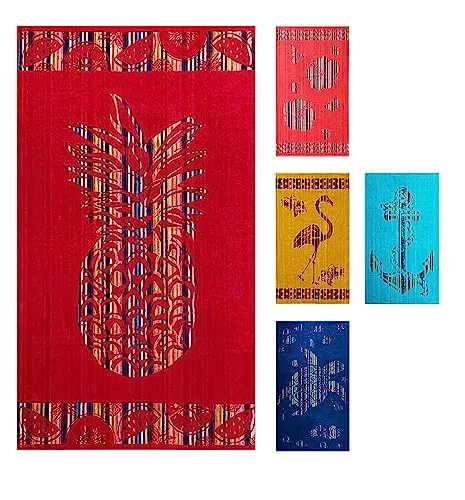 jilda-tex Strandtuch 90x165 cm Badetuch Strandlaken Badelaken Strandhandtuch 100% Baumwolle XXL (Red Pineapple)