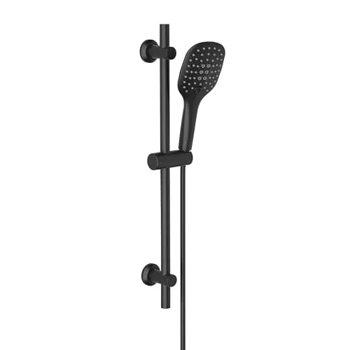 Görbach Schwarz Duschset mit Handbrause Duschstange mit Duschkopfhalter, Duschbrause mit schlauch und halterung, Rail Shower kit Brausestangeset 70 cm mit Handbrauseschlauch (1210)