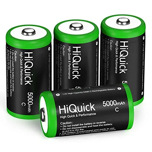 HiQuick Baby C Akku, NI-MH wiederaufladbare C Akku, Hohe Kapazität 5000mAh, 1200 Zyklen Aufladen, 1.2V Typ C Batterie (4er Pack)