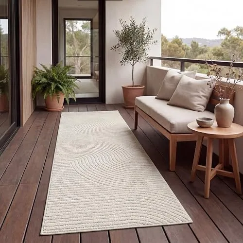 Paco Home Teppich Outdoor Wetterfest, Moderne abstrakte Boho Designs mit 3D Struktur, Pflegeleicht, ideal für Terrasse Wohnzimmer & Küche, Grösse:60x100 cm, Farbe:Creme 2