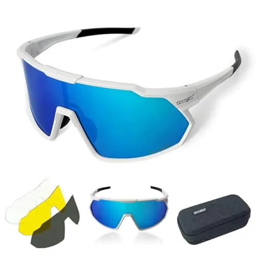TWO-X Speed Sportbrille unisex Fahrrad-Brille Spiegel Rad-Sonnenbrille Full weiss blau