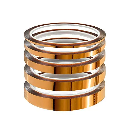 Produktbild YIXISI 5 Stücke Kapton Tape, Hohe Temp Tape, Hohen Temperaturen Hitzebeständig Klebeband, Polyimid Film Klebeband (3mm/6mm/8mm/10mm/12mm * 33m)