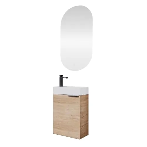 Planetmöbel Badmöbel-Set 40cm mit LED-Spiegel - Badmöbel-Set 40cm in Sonoma Eiche – ideal für kleine Bäder! Funktionales Design mit Soft-Close-Türen und einem modernen LED-Spiegelschrank für optimale Raumnutzung und stilvolle Pflege.