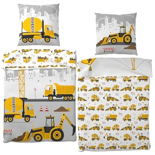 BERONAGE Bagger Kinderbettwäsche – 135 x 200 cm, mehrfarbig,BERONAGE