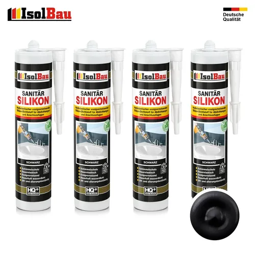 Sanitär Silikon Schwarz 4 x 300 ml Abdichten Kleben Bad Dichtstoff Küche Dusche
