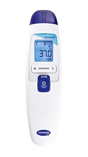 Veroval 2 in 1 Infrarot-Fieberthermometer - Fieberthermometer mit hoher Messgenauigkeit für Ohr- und Stirnmessung, ideal für Familien. Geräuschlose Messungen und optischer Fieberalarm für sichere Gesundheit.