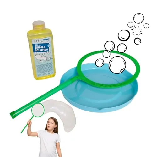 alldoro 60636 Riesen Seifenblasenring ca. Ø 21cm mit 280ml Seifenlauge, XXL Ring Stab Set mit Teller & Seifenblasenwasser für Jumbo Seifenblasen, Kinder ab 3 Jahren & Erwachsene, grün
