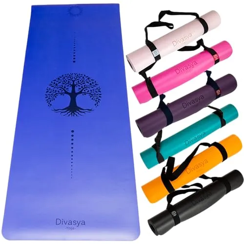 DIVASYA Premium Yogamatte rutschfest – Naturkautschuk & japanische Grip-Oberfläche - Erleben Sie höchste Rutschfestigkeit mit unserer 185x68cm großen Yoga Matte aus natürlichem Kautschuk. Ideal für anspruchsvolle Asanas, bietet sie optimalen Halt und Dämpfung für Ihre Yoga-Praxis.