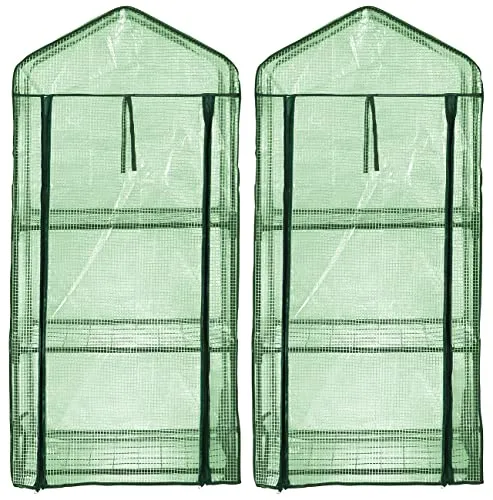 Royal Gardineer Gewächshaus Balkon: 2er-Set Folien-Gewächshäuser, 3 Etagen, Aufroll-Tür, 59x126x39cm, grün (Gartengewächshaus, Gewächszelt Tomaten, Insektenschutz)
